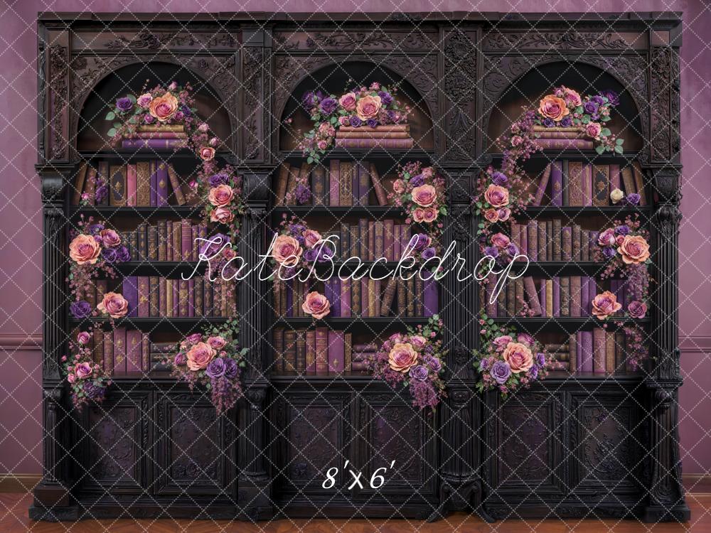 Kate Cabinet Floral Books Purple Backdrop Designed by Emetselch - Image 3