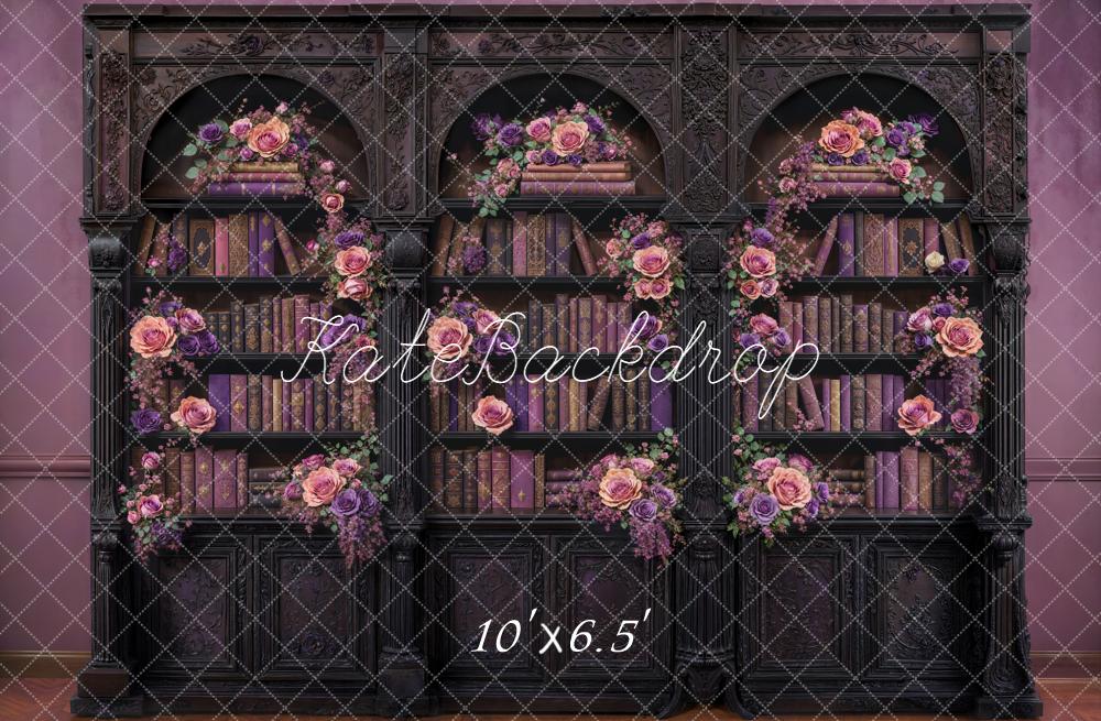 Kate Cabinet Floral Books Purple Backdrop Designed by Emetselch - Image 4