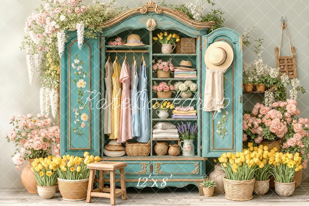 Kate Cabinet Floral Dresses Pastel Fleece Backdrop Designed by Emetselch - Image 4