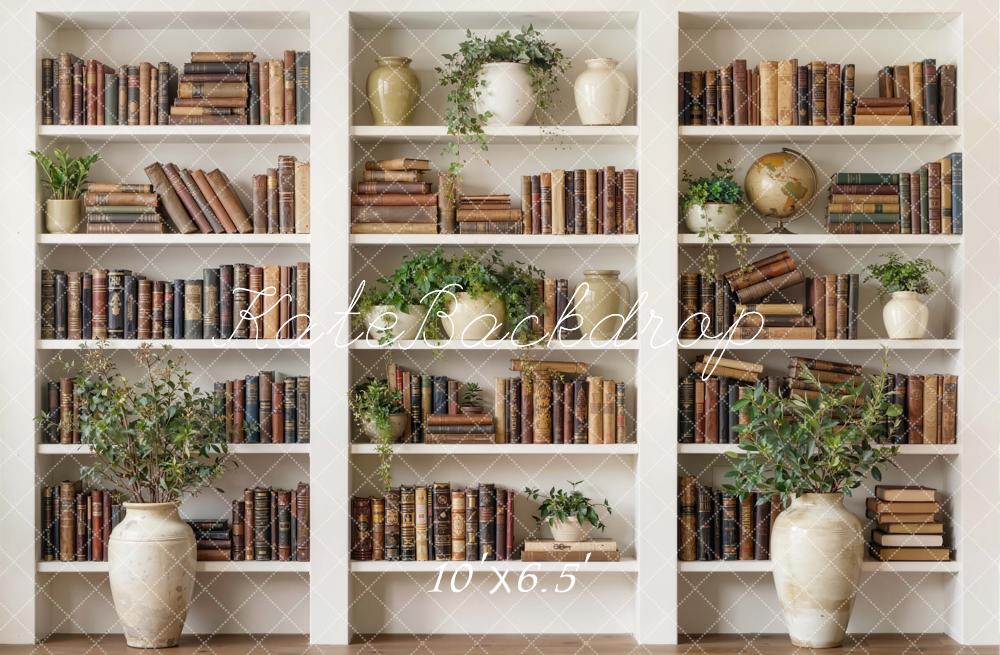 Kate Cabinet Vintage Books Plants Fleece Backdrop Designed by Emetselch - Image 2
