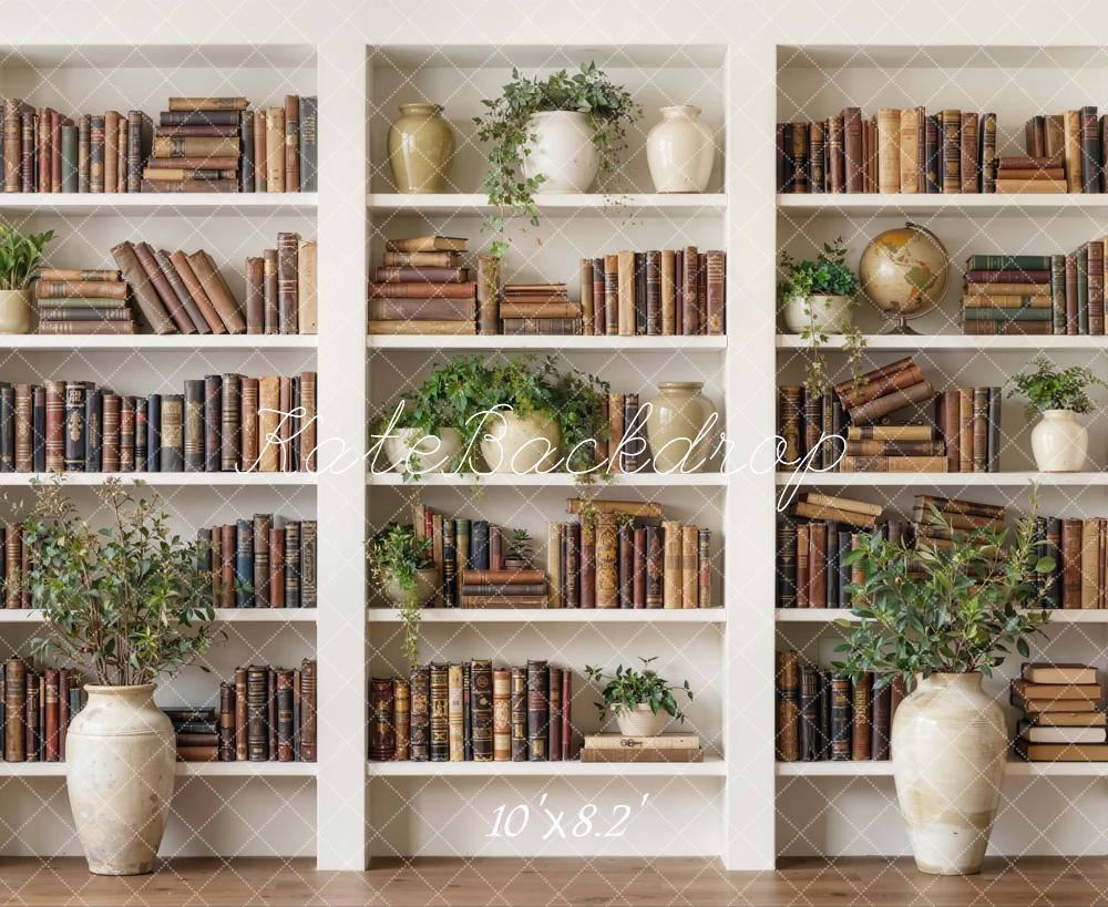 Kate Cabinet Vintage Books Plants Fleece Backdrop Designed by Emetselch - Image 3