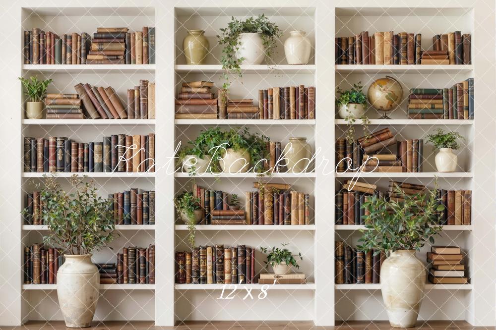 Kate Cabinet Vintage Books Plants Fleece Backdrop Designed by Emetselch - Image 4