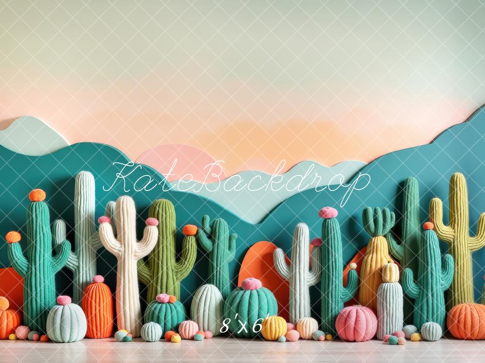 Kate Cactus Yarn Pumpkins Pastel Mountains Backdrop Designed by Laura Bybee - Image 3