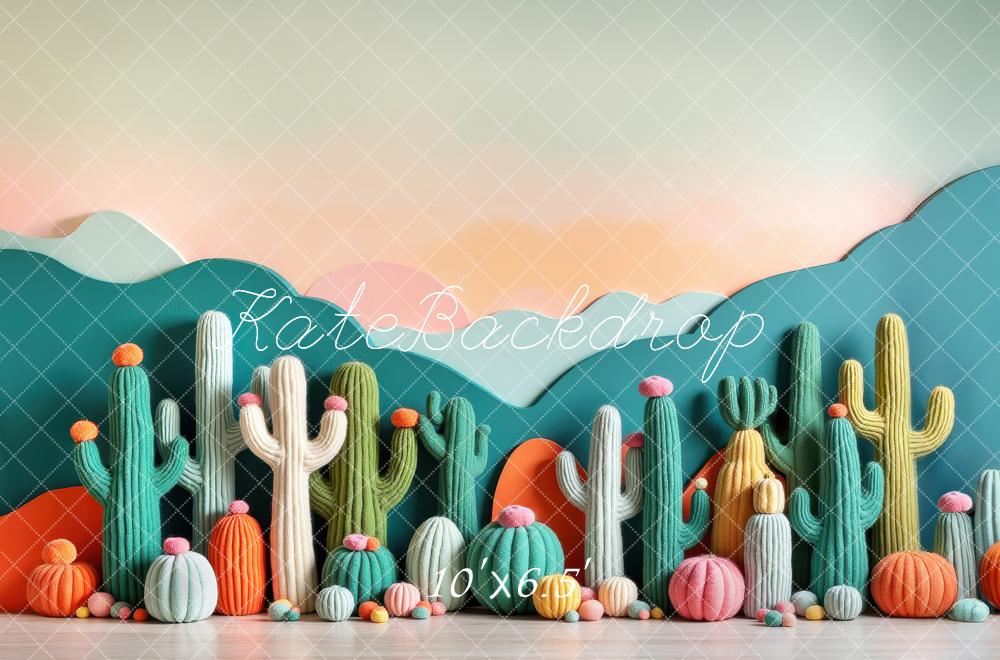 Kate Cactus Yarn Pumpkins Pastel Mountains Backdrop Designed by Laura Bybee - Image 4