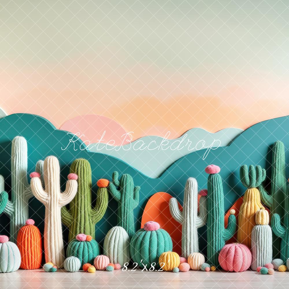 Kate Cactus Yarn Pumpkins Pastel Mountains Backdrop Designed by Laura Bybee - Image 5