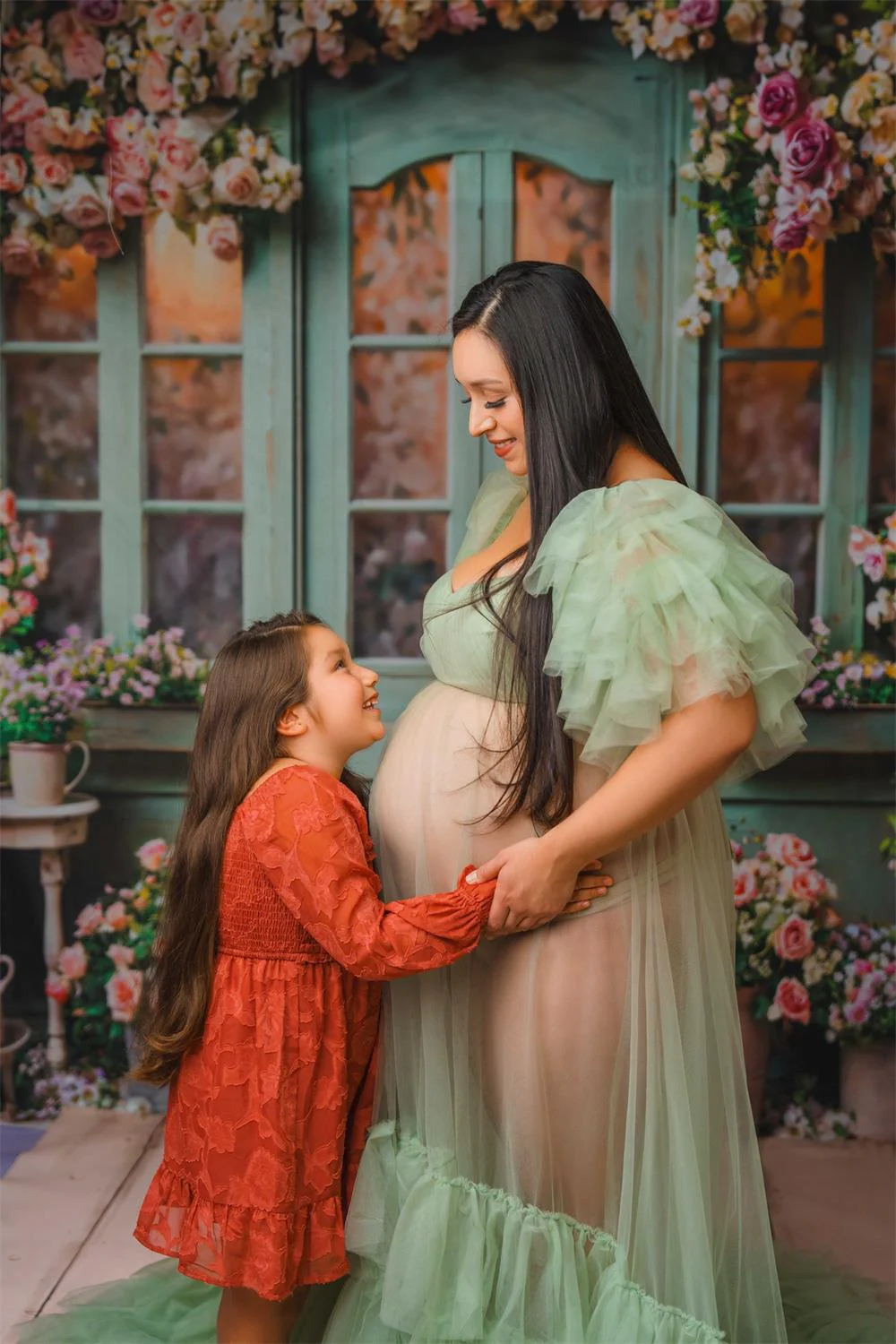 Kate Cake Mesh Mint Green Maternity Photoshoot Dress - Image 2