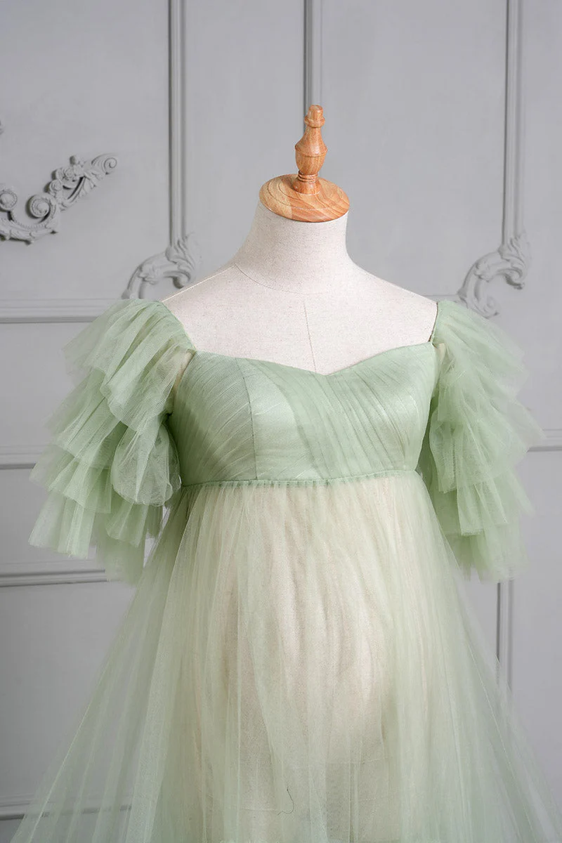 Kate Cake Mesh Mint Green Maternity Photoshoot Dress - Image 3