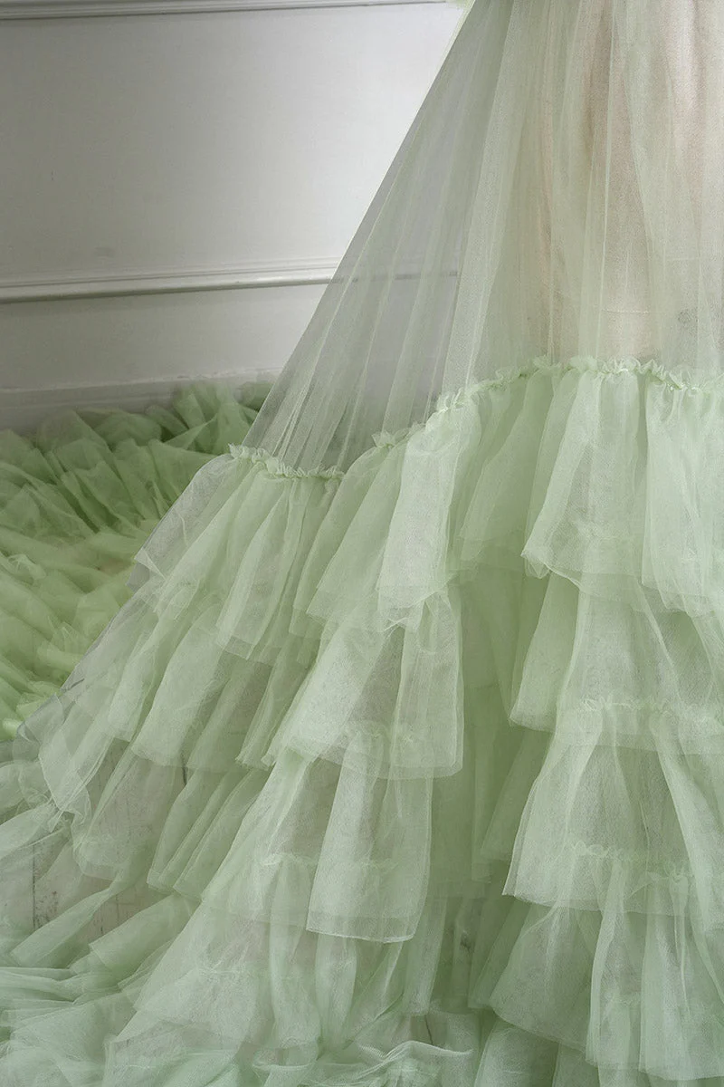 Kate Cake Mesh Mint Green Maternity Photoshoot Dress - Image 4