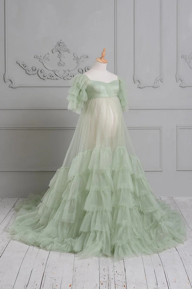 Kate Cake Mesh Mint Green Maternity Photoshoot Dress - Image 5