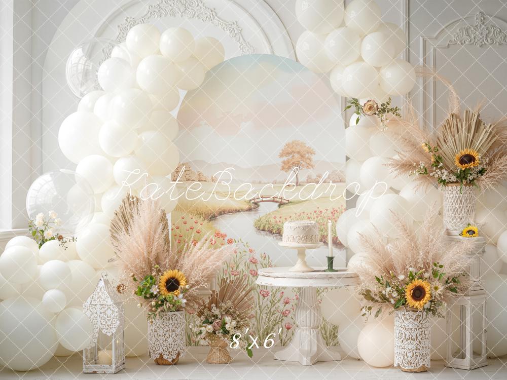 Kate Cake Smash Balloon Arch Sunflower Pampas Backdrop Designed by Emetselch - Image 3