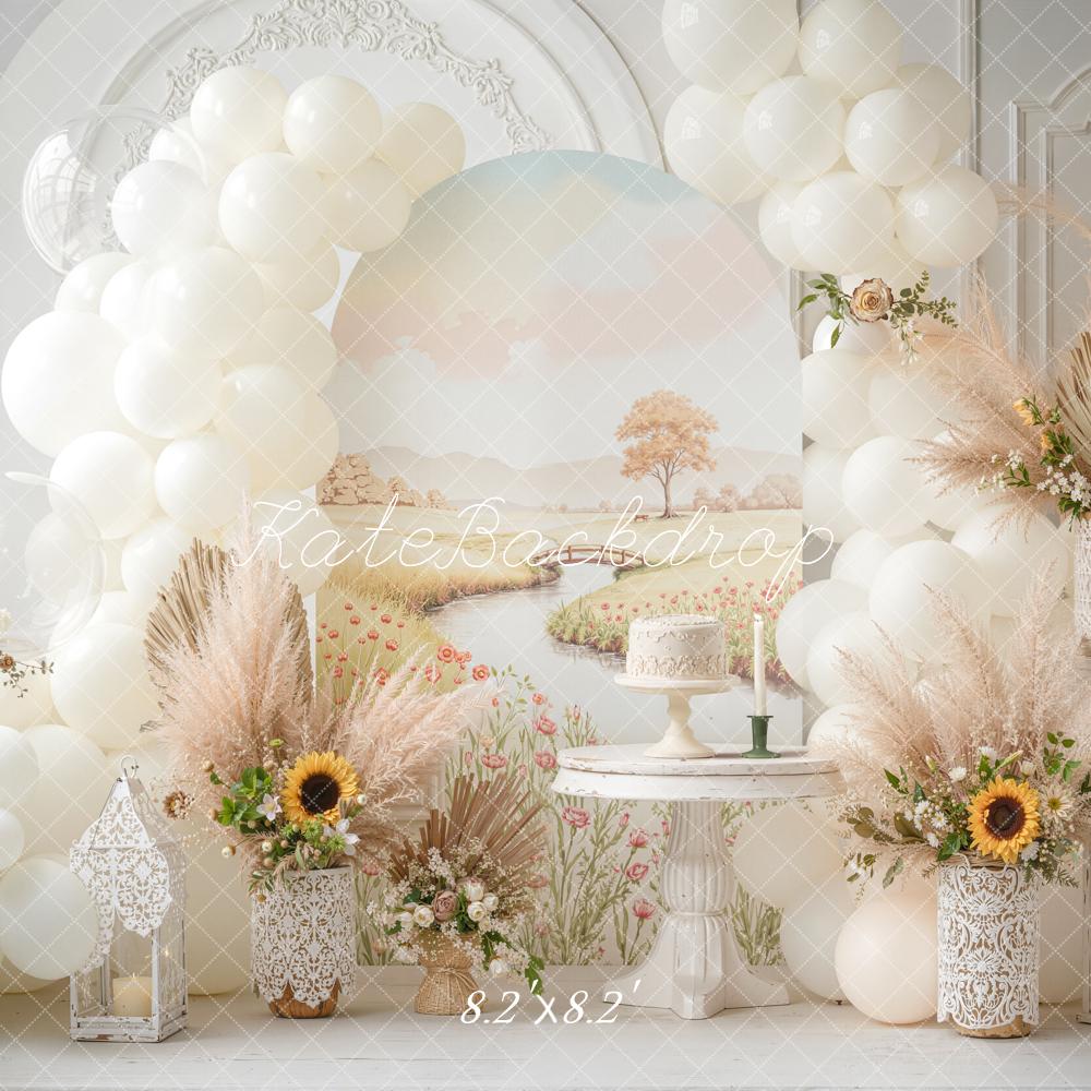 Kate Cake Smash Balloon Arch Sunflower Pampas Backdrop Designed by Emetselch - Image 5