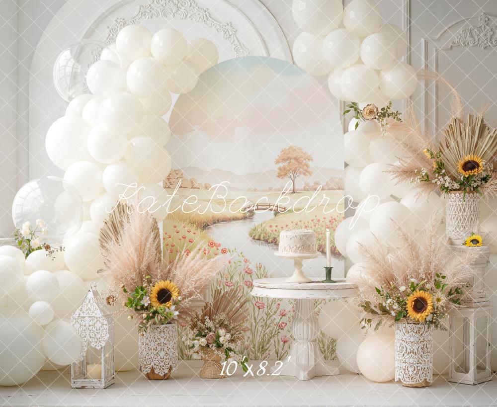 Kate Cake Smash Balloon Arch Sunflower Pampas Backdrop Designed by Emetselch - Image 6