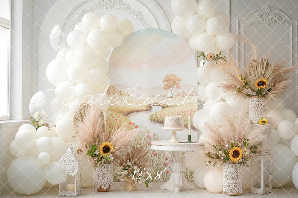 Kate Cake Smash Balloon Arch Sunflower Pampas Backdrop Designed by Emetselch - Image 8