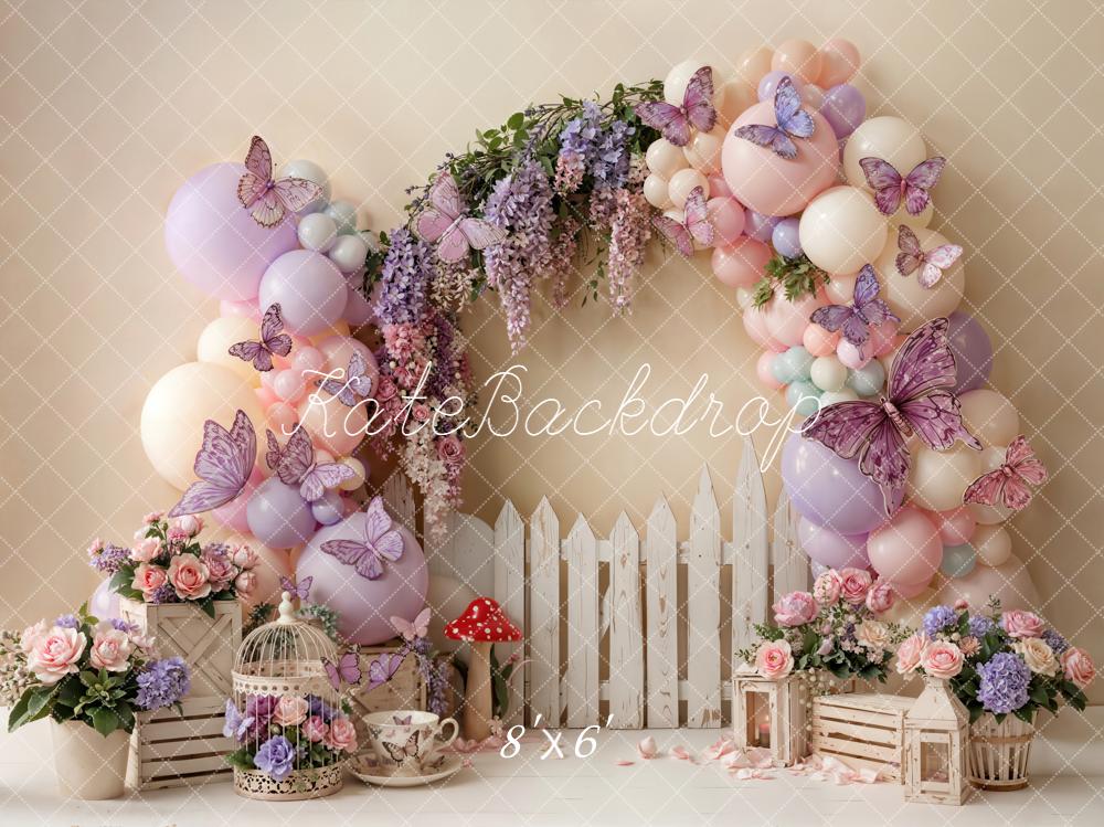 Kate Cake Smash Balloons Butterflies Fence Backdrop Designed by Emetselch - Image 3