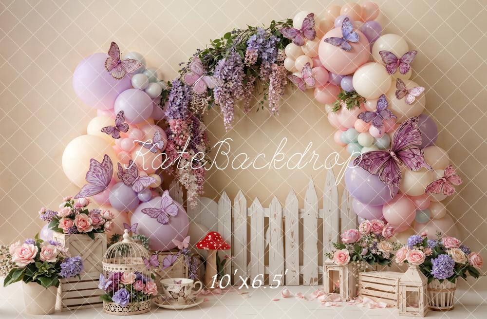 Kate Cake Smash Balloons Butterflies Fence Backdrop Designed by Emetselch - Image 4