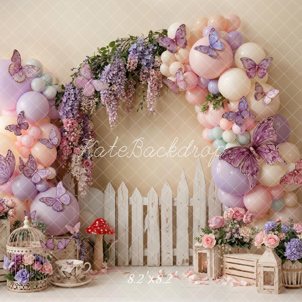 Kate Cake Smash Balloons Butterflies Fence Backdrop Designed by Emetselch - Image 5