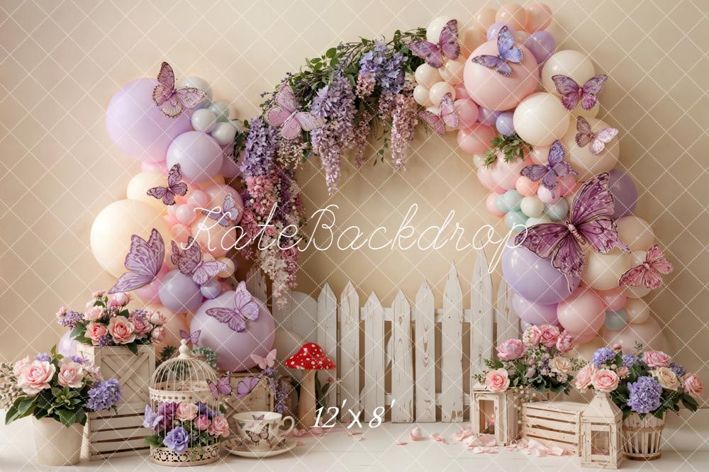 Kate Cake Smash Balloons Butterflies Fence Backdrop Designed by Emetselch - Image 8