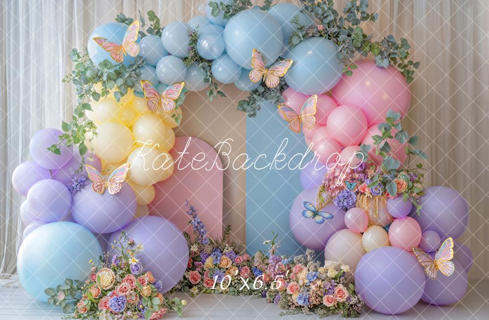 Kate Cake Smash Balloons Butterflies Fleece Backdrop Designed by Emetselch - Image 2