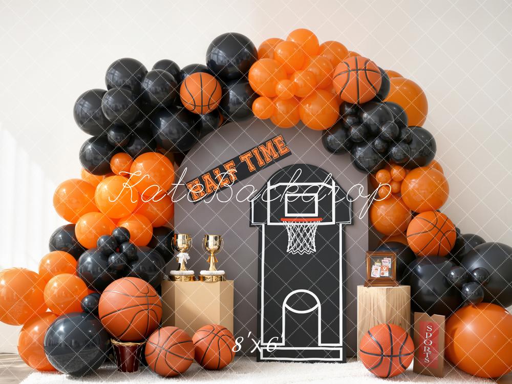 Kate Cake Smash Basketball Orange Black Balloons Backdrop Designed by Emstselch - Image 3