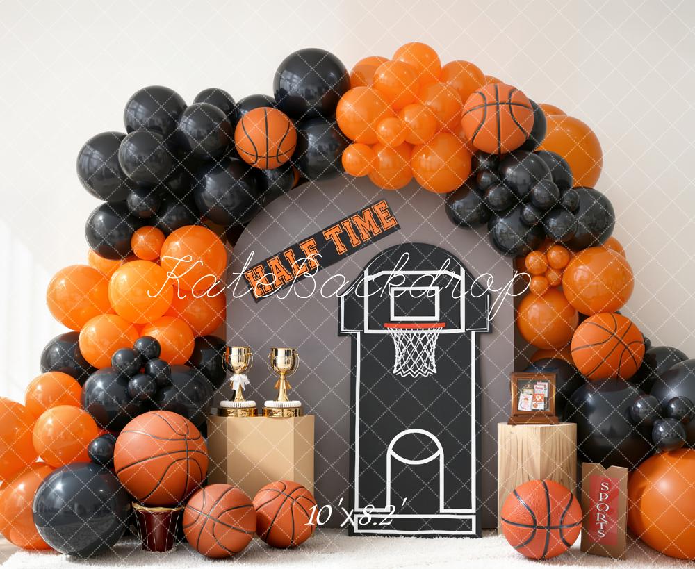 Kate Cake Smash Basketball Orange Black Balloons Backdrop Designed by Emstselch - Image 6