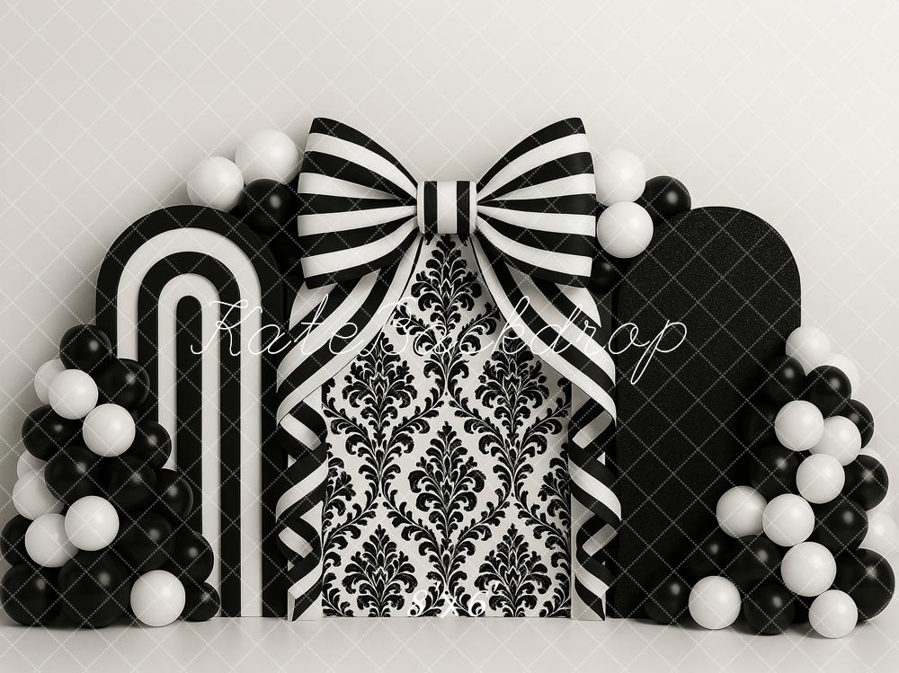 Kate Cake Smash Black White Bow Balloons Backdrop Designed by Ashley Paul - Image 3