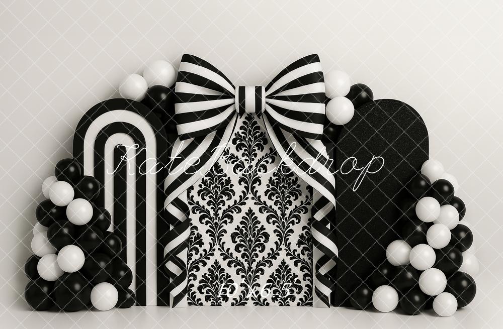 Kate Cake Smash Black White Bow Balloons Backdrop Designed by Ashley Paul - Image 4