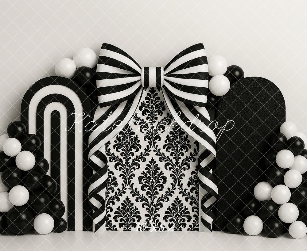 Kate Cake Smash Black White Bow Balloons Backdrop Designed by Ashley Paul - Image 5