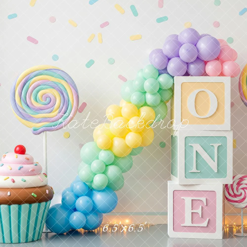 Kate Cake Smash 1st Balloons Sweets Pastel Backdrop Designed by Patty Robert - Image 2