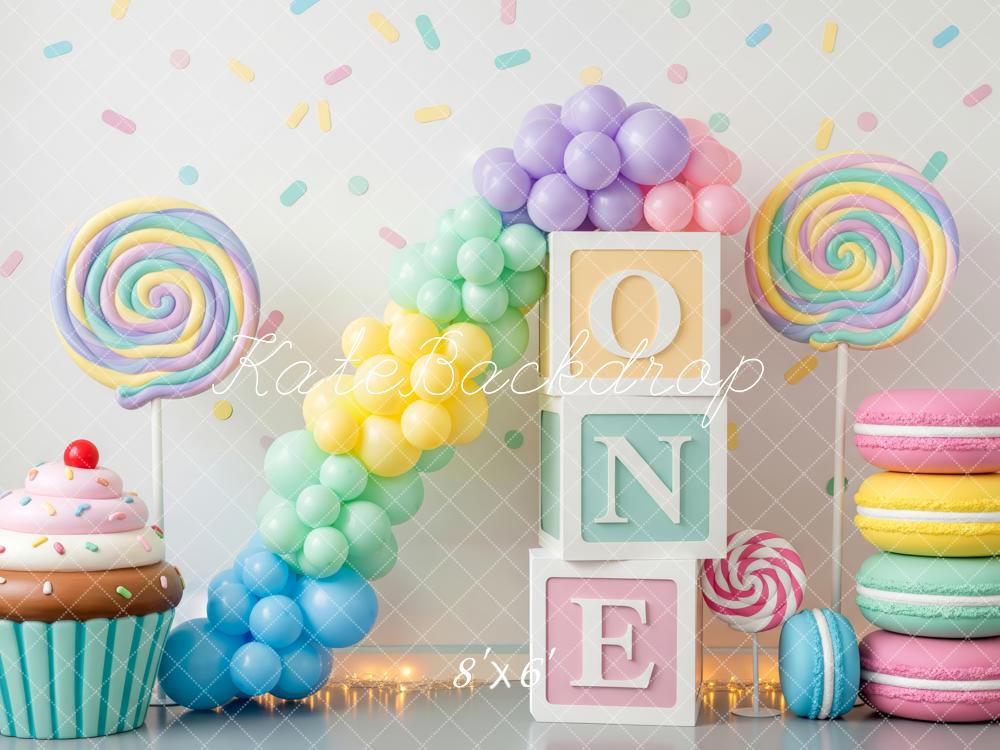 Kate Cake Smash 1st Balloons Sweets Pastel Backdrop Designed by Patty Robert - Image 3