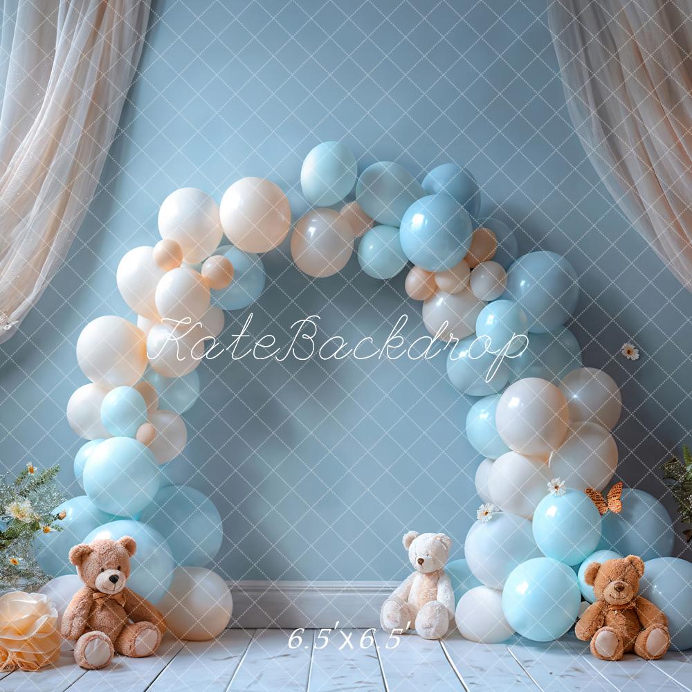 Kate Cake Smash Blue Balloon Arch Teddy Bear Backdrop Designed by Emetselch - Image 2