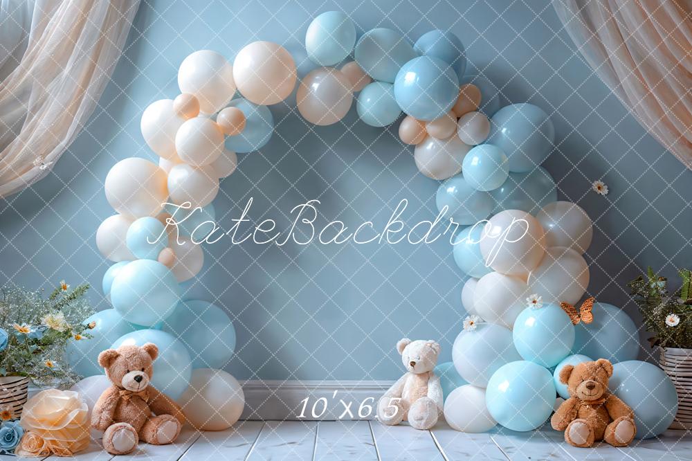 Kate Cake Smash Blue Balloon Arch Teddy Bear Backdrop Designed by Emetselch - Image 4