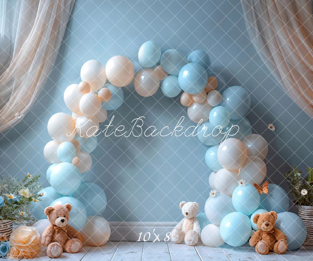 Kate Cake Smash Blue Balloon Arch Teddy Bear Backdrop Designed by Emetselch - Image 5
