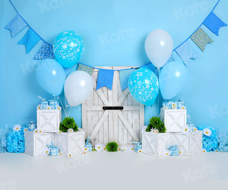 Kate Cake Smash Blue Balloon Birthday Backdrop for Photography - Image 3
