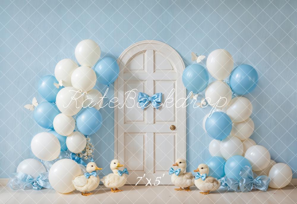 Kate Cake Smash Blue Balloon Ducks Door Backdrop Designed by Emetselch - Image 2