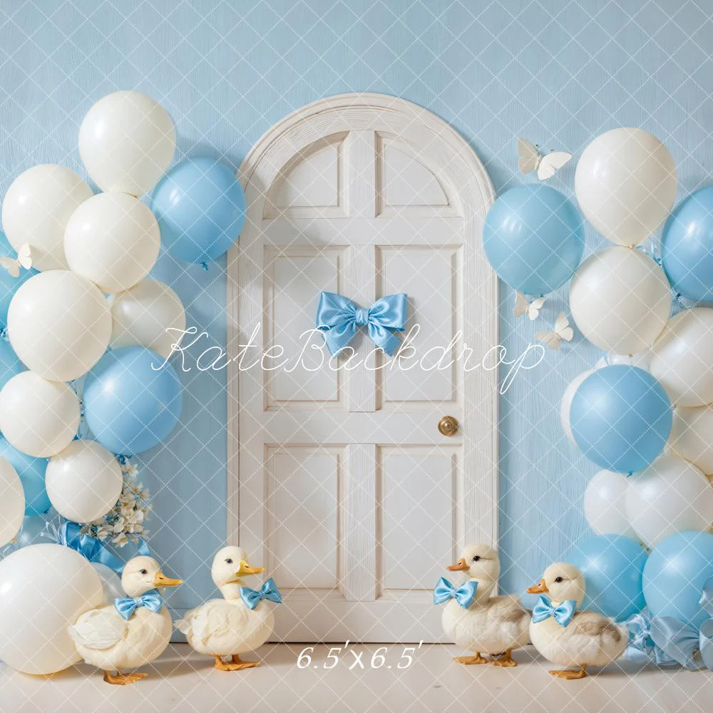 Kate Cake Smash Blue Balloon Ducks Door Backdrop Designed by Emetselch - Image 4