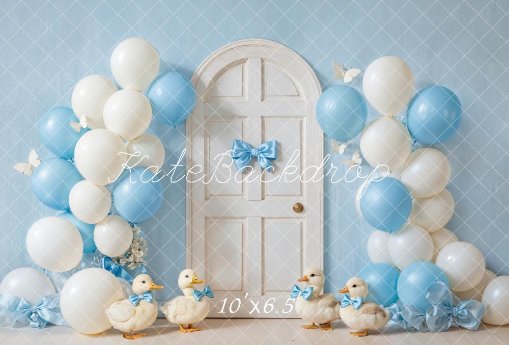 Kate Cake Smash Blue Balloon Ducks Door Backdrop Designed by Emetselch - Image 5
