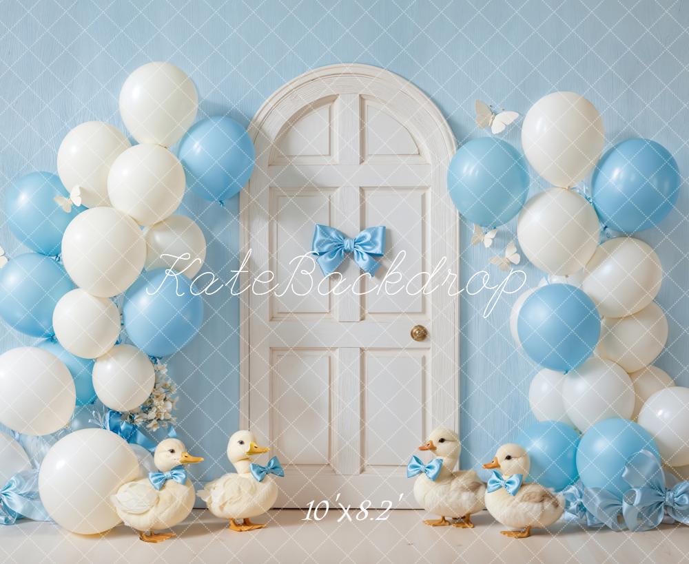 Kate Cake Smash Blue Balloon Ducks Door Backdrop Designed by Emetselch - Image 6