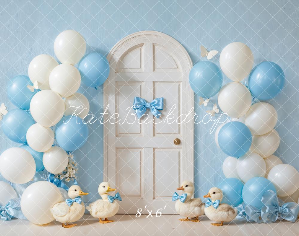 Kate Cake Smash Blue Balloon Ducks Door Backdrop Designed by Emetselch - Image 7