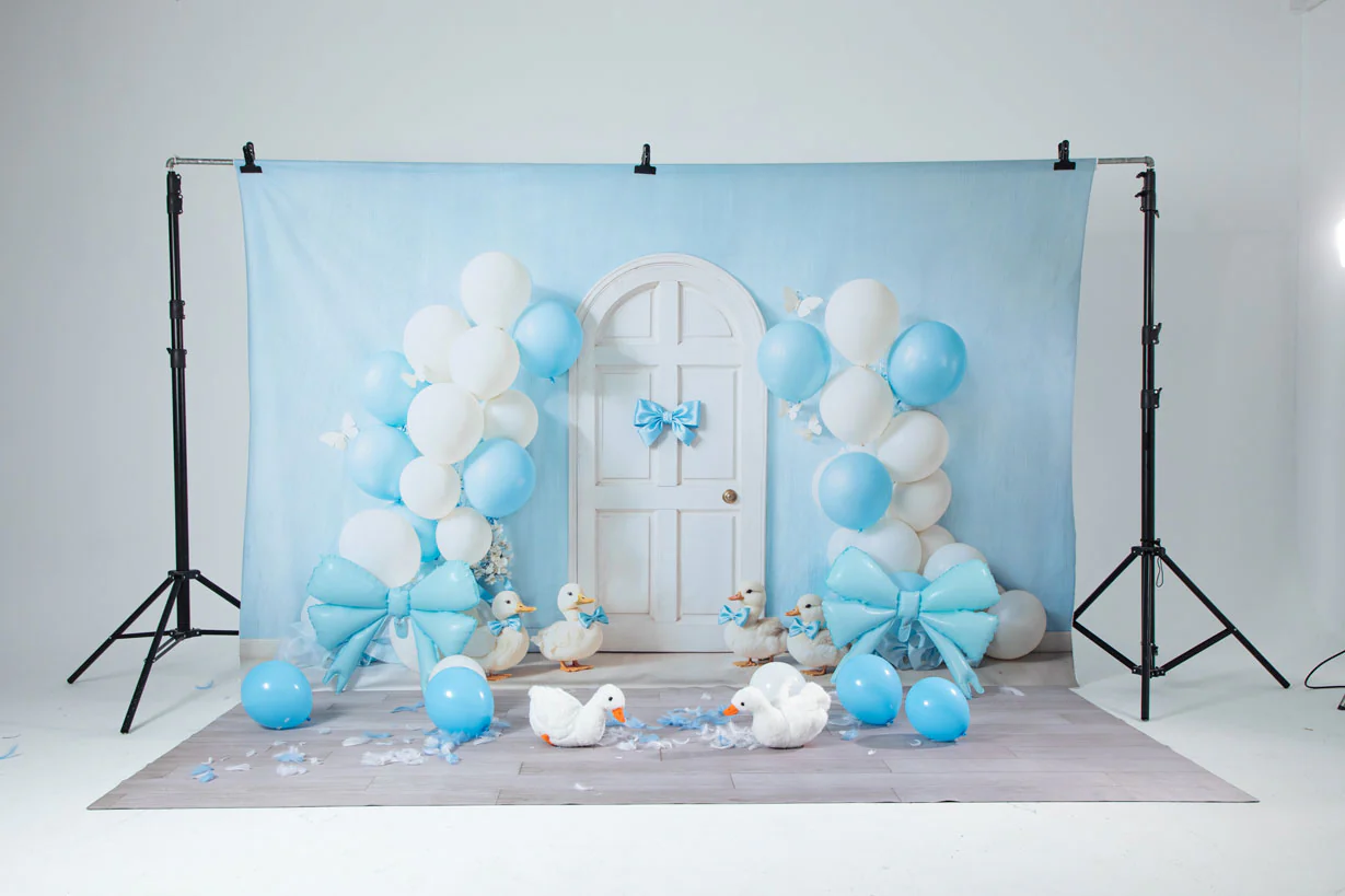 Kate Cake Smash Blue Balloon Ducks Door Backdrop Designed by Emetselch - Image 8