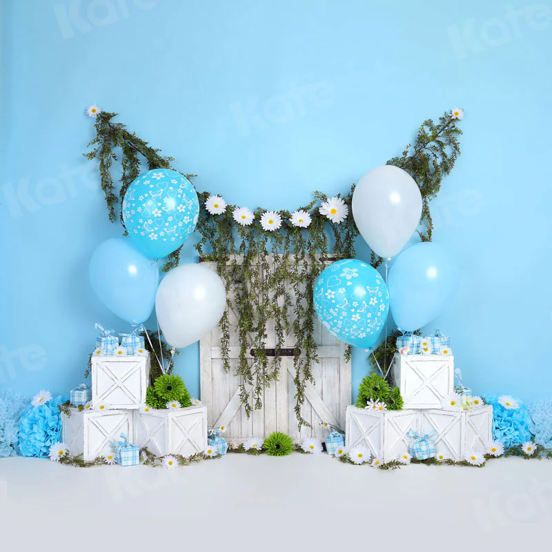 Kate Cake Smash Blue Balloon Little Daisy Backdrop for Photography - Image 2