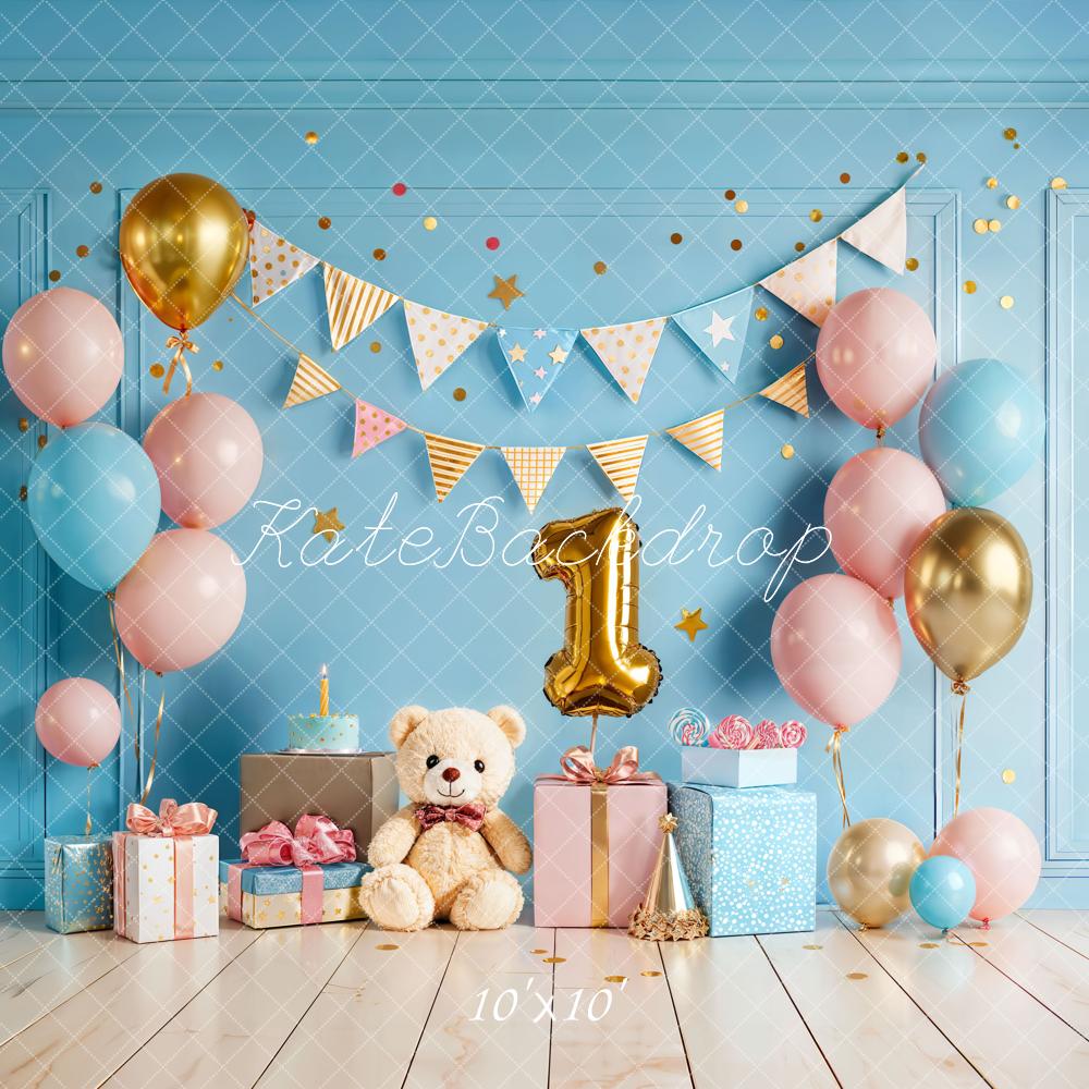 Kate 1st Birthday Blue Balloons Gift Backdrop Designed by Chain Photography - Image 7
