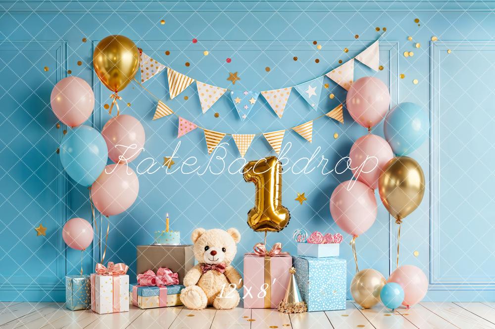 Kate 1st Birthday Blue Balloons Gift Backdrop Designed by Chain Photography - Image 8