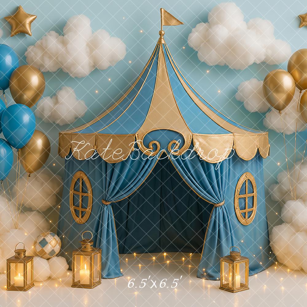 Kate Cake Smash Blue Circus Tent Balloon Backdrop Designed by Ashley Paul - Image 2