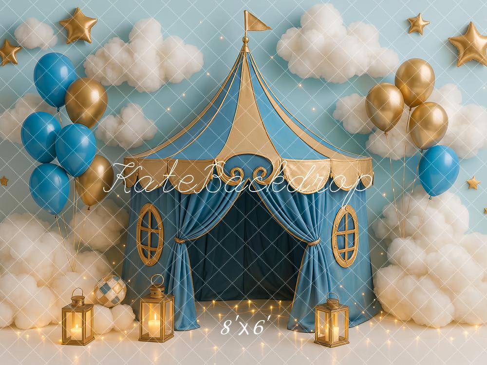 Kate Cake Smash Blue Circus Tent Balloon Backdrop Designed by Ashley Paul - Image 3