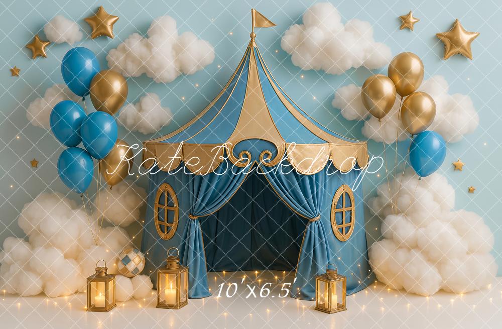Kate Cake Smash Blue Circus Tent Balloon Backdrop Designed by Ashley Paul - Image 4
