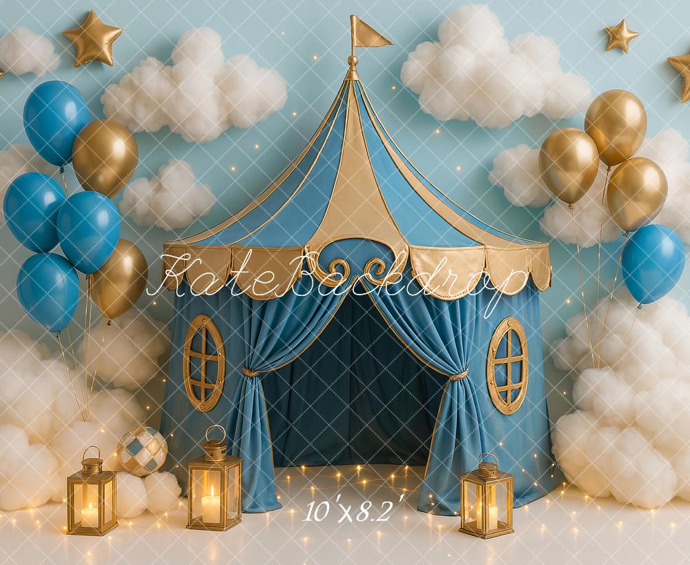 Kate Cake Smash Blue Circus Tent Balloon Backdrop Designed by Ashley Paul - Image 5
