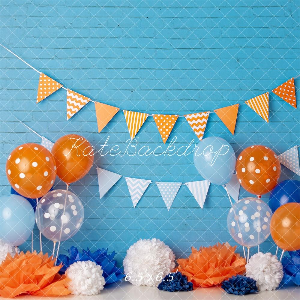 Kate Cake Smash Blue Orange Balloon Backdrop Designed by Mandy Ringe Photography - Image 2