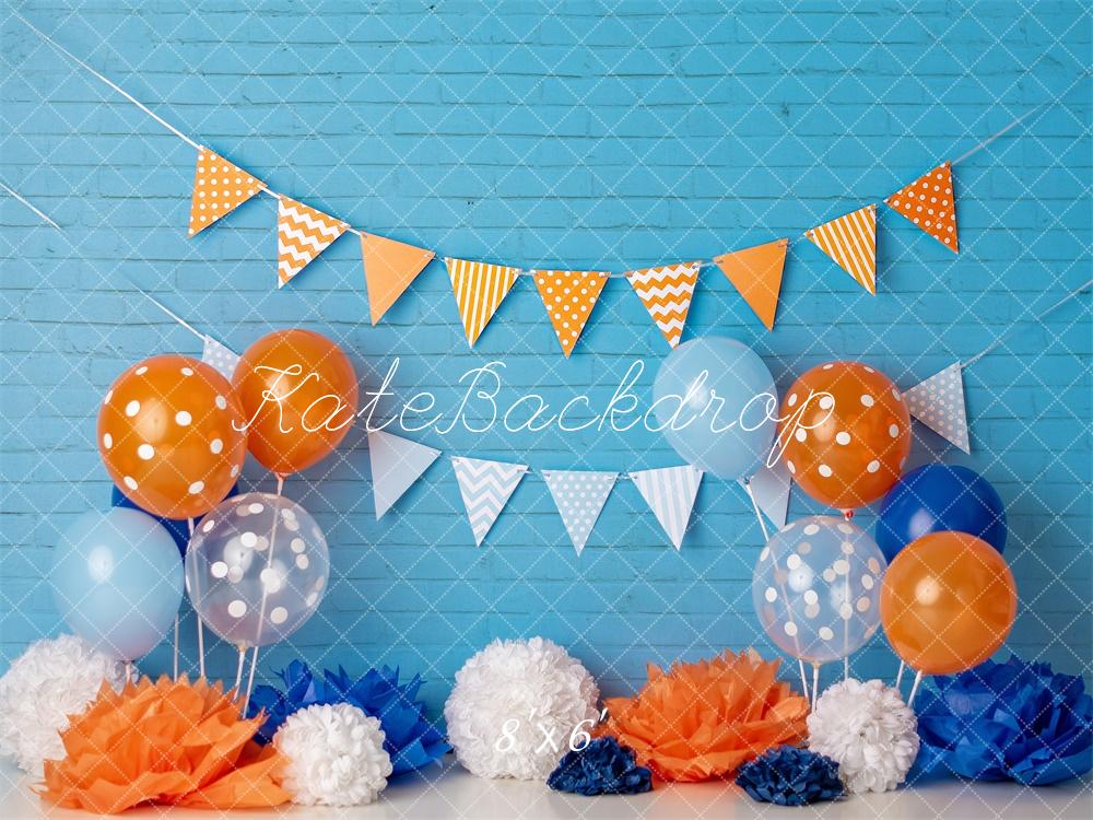Kate Cake Smash Blue Orange Balloon Backdrop Designed by Mandy Ringe Photography - Image 3