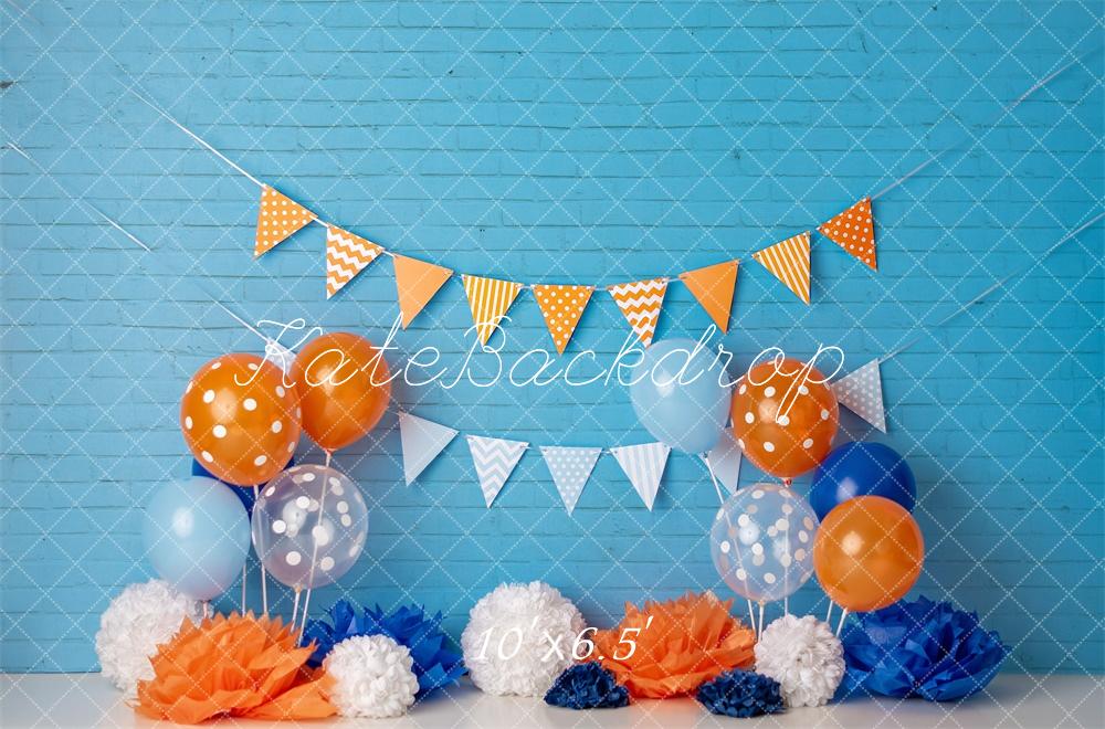 Kate Cake Smash Blue Orange Balloon Backdrop Designed by Mandy Ringe Photography - Image 4