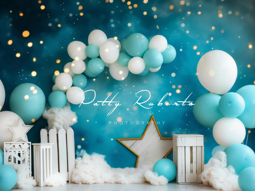 Kate Cake Smash Blue White Balloon Star Light Backdrop Designed by Patty Robert - Image 3